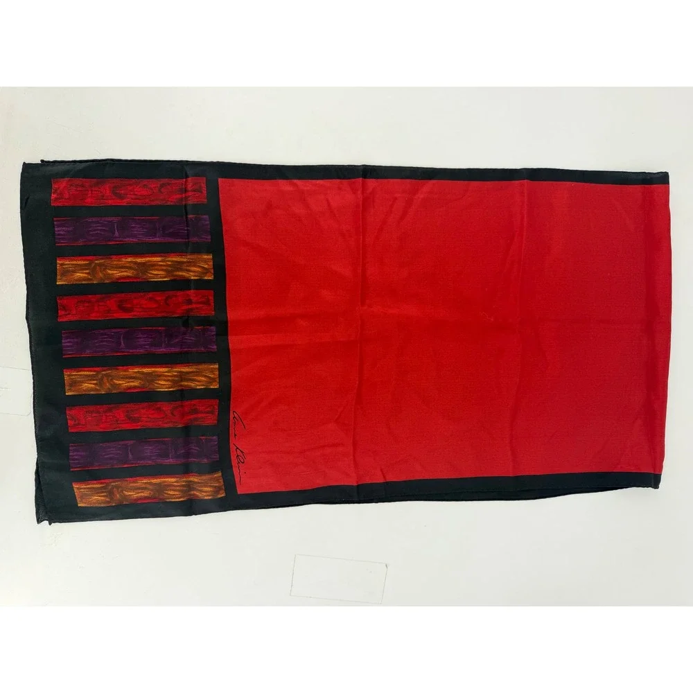 Anne Klein‎ Scarf Women OS Red Silk Striped Border Vintage